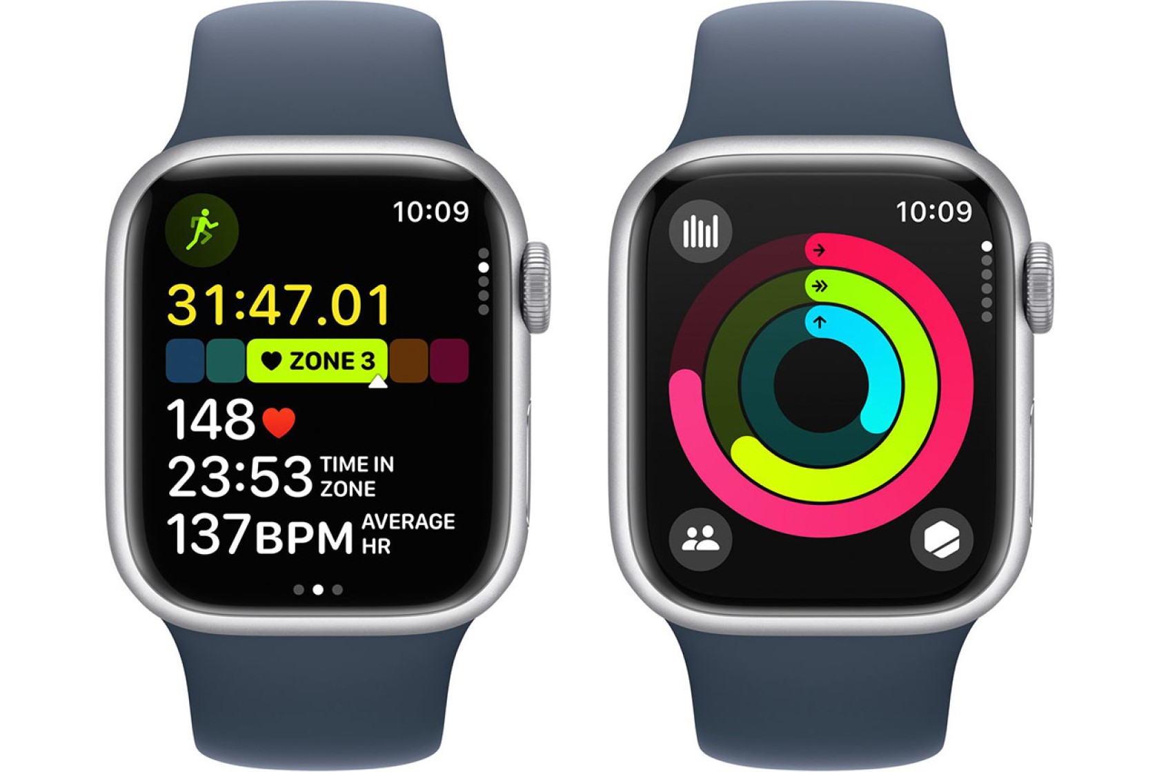 Смартгодинник Apple Watch Series 9 GPS 41mm Silver Aluminium Case with Storm Blue Sport Band – M/L