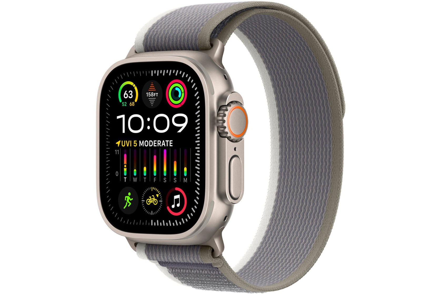 Смартгодинник Apple Watch Ultra 2 GPS + Cellular, 49mm Titanium Case with Green/Grey Trail Loop – M/L